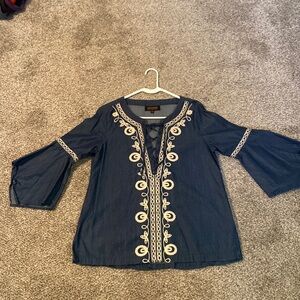 Jean top with tie and stitching detail